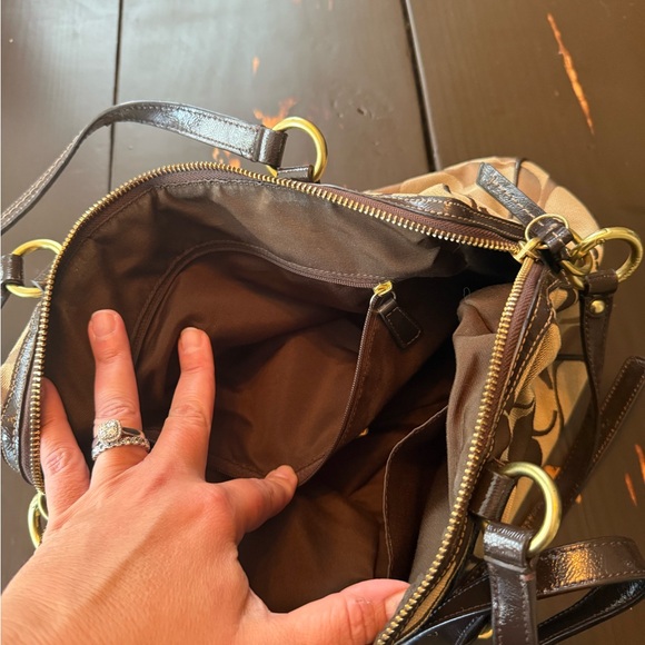 Coach Signature Stripe Brown Satchel - Picture 8 of 11